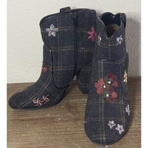 Plaid Flannel Floral Embroidered Booties Women's Size 7.5 Boho Y2K Indigo Road